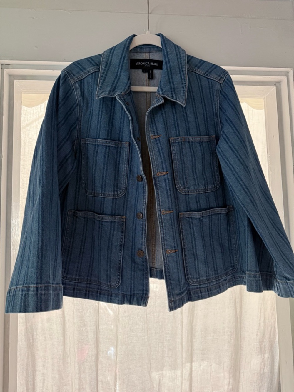 Veronica Beard Sapphire Stripe Denim Jacket in Light Blue